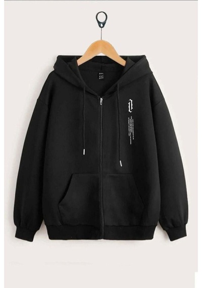 Altamira Unisex Dikey Baskılı Ince Mevsimlik Kapşonlu Oversize Hırka 001