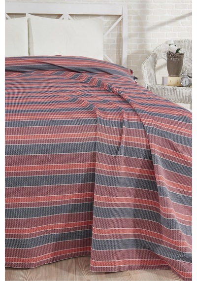 Pamuklu Gri Çarşaflı Lastikli Çarşaflı Pike Takımı 200x230 Bordo