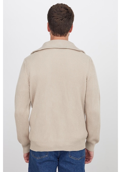 Tudors Erkek Slim Fit Dik Yaka Fermuarlı Vizon Düz Hırka-41800 Vizon