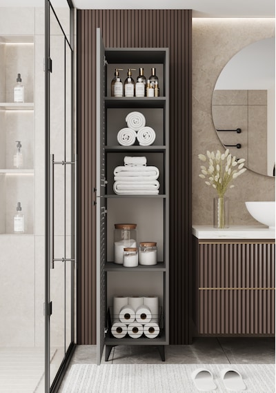 Lidya Panjur Kapaklı Çok Amaçlı Dolap - Kiler Dolabı - Banyo Dolabı - Ayakkabılık - Mutfak Dolabı Gri