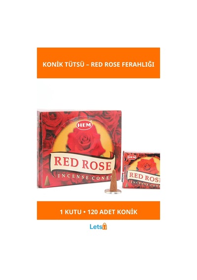 Klasik Kırmızı Gül Aromalı Konik Tütsü 12 Paket 120 Adet