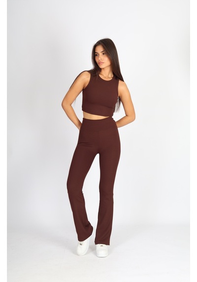 Soft&Basic Kadın 2'li Kaşkorse Raporlu Toparlayıcı İspanyol Paça Tayt Pantalon Siyah-kahverengi