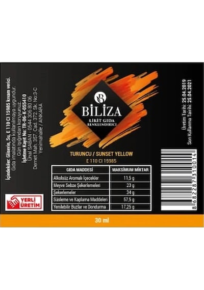 Biliza Sıvı Gıda Boyası Turuncu 30 ML