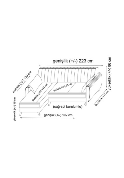 Alkon Sandıklı Bazalı L Köşe Koltuk - Açık Gri