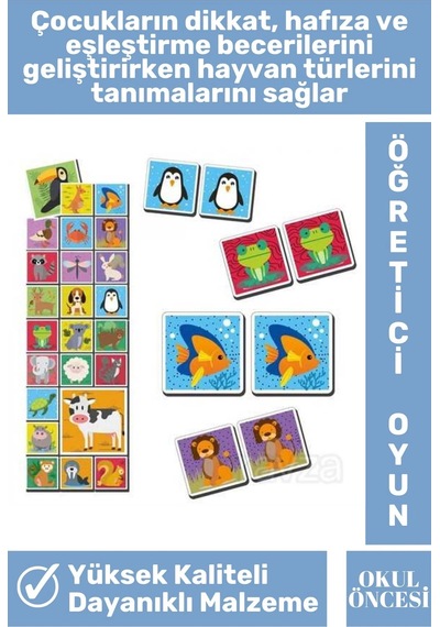 Preschool Eğitici Öğretici Hafıza Zeka Geliştirici Okul Öncesi Eğlenceli Eşleştirme Oyunu-hayvanlar