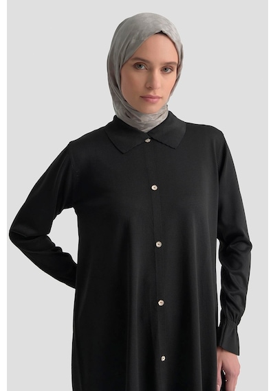 Armine Trend Düğme Detaylı Gömlek Yaka Triko Tunik Siyah 25ytd4115 Siyah