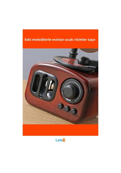 Ahşap Retro Görünümlü Gramofon Müzik Kutusu