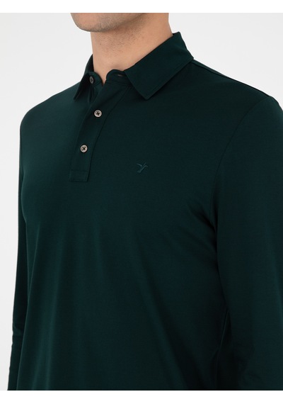 Zümrüt Regular Fit %100 Pamuk Polo Yaka Sweatshirt Yeşil
