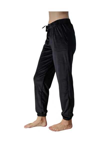 Mihra Kadın Kadife Cepli Paçası Lastikli Tek Alt Pijama Siyah