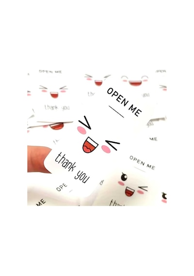 Store 100 Adet Gülen Yüzlü Thank You Etiketi - Hediye, Kargo, Paketleme Stickerı Çok Renkli
