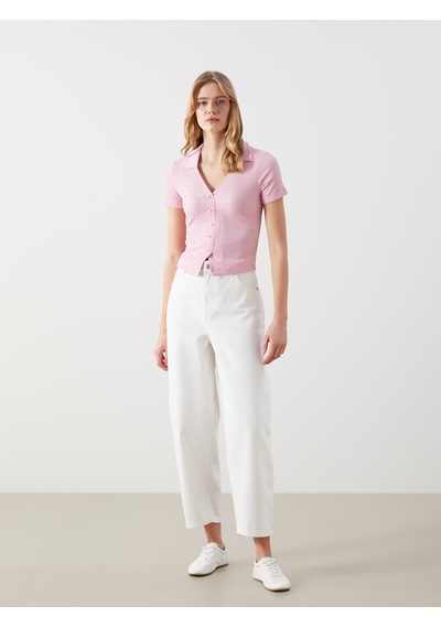 Lcw Vision Pembe Polo Yaka Dokulu Kadın Bluz