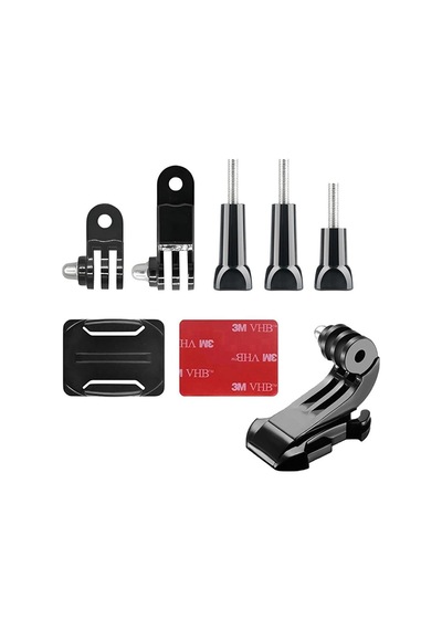 Gplus Bs08kvj 8 Parça Oval Zemin Kavisli Yüzey Vidalı J-hook 3 Yollu Aksiyon Kamera Uyumlu 3m Yapışkan Motor Kask Bağlantı Seti Siyah
