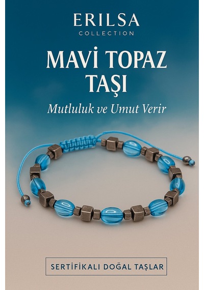 Sertifikalı Sentetik Mavi Topaz Taşı Bileklik - Mutluluk Ve Umut Veren Şık Takı Mavi