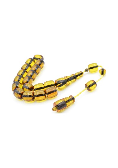 Enes Abdo İmzalı Fıçı Kesim Sarı Sıkma Kehribar Efe Maskot Tesbih