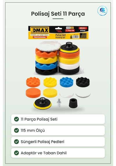 Polisaj Seti 11 Parça 115 Mm Yüzey Parlatma Süngeri Matkap Adaptö
