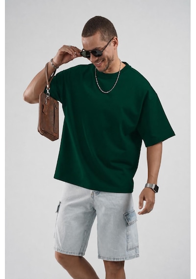 King Brich Oversize Kalıp Basic %100 Pamuklu Erkek Tişört Yeşil