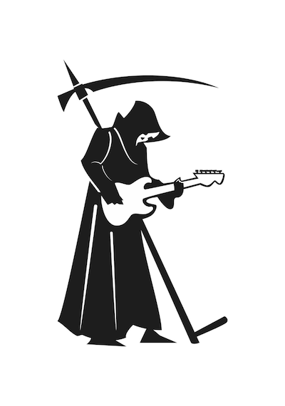 Gitar Çalan Azrail Folyo Sticker 60cm Uzunluk Siyah