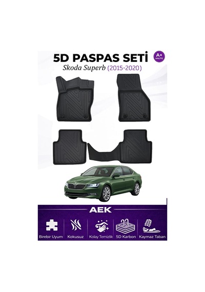 Skoda Superb 2015-2023 Araca Özel Havuzlu "karbon" Paspas Takımı