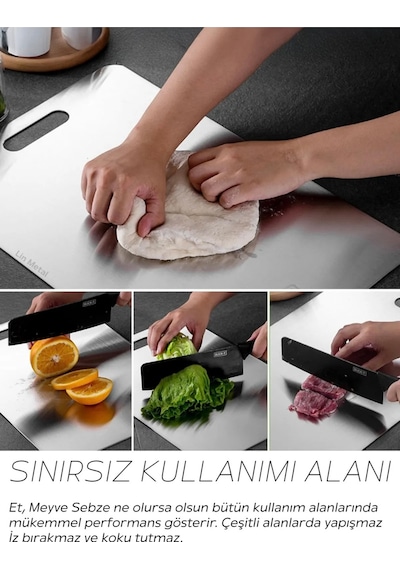Paslanmaz Metal Çelik Kesme Tahtası Üst Düzey Kaliteli Antibakteriyel Yüzey 1 Adet Gri