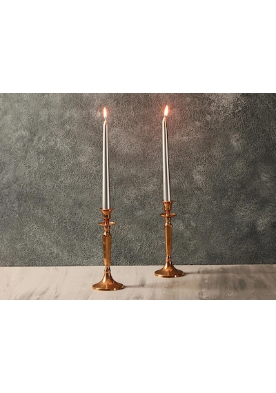 Porland Shine Gümüş Şamdan Mum 2'ıi Set 25cm Gümüş