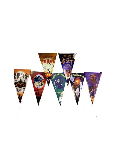Magicool Lüks Baskılı Üçgen Model Halloween Banner Süs Bayrak 8 Li Çok Renkli