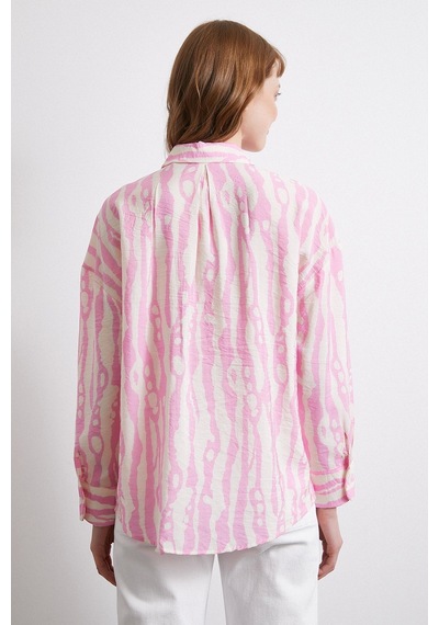 Never More Zebra Desen Modal Gömlek Pembe Pembe