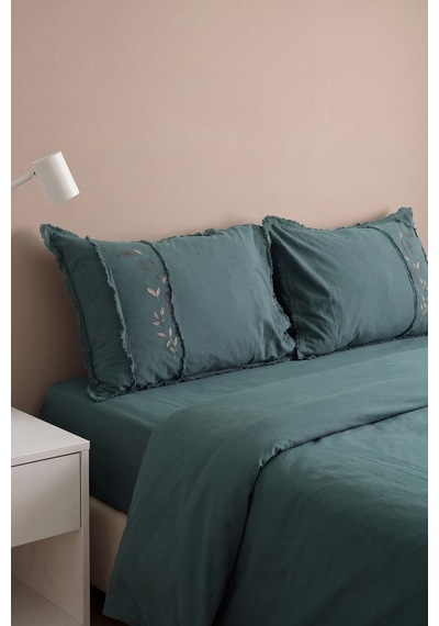 Lucyna Dark Green %100 Pamuklu Çift Kişilik Nevresim Takımı - 4 Parça Haki
