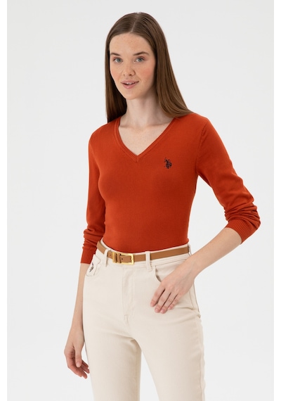 U.S. Polo Assn. Kadın Kiremit V Yaka Basic Kazak 50313590-VR031