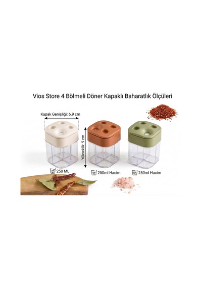 Vios Store 4 Bölmeli Döner Kapaklı Pratik Baharatlık - Karışık Re Kiremit
