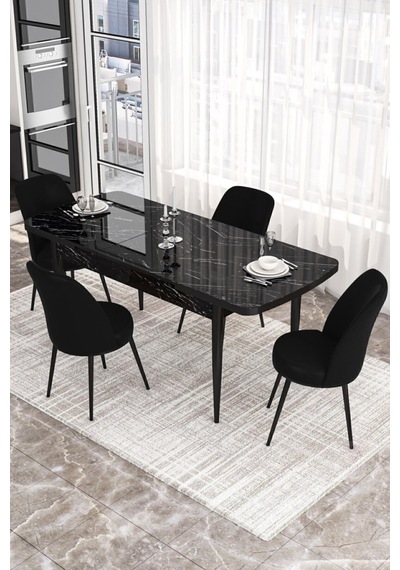 Canisa Concept Kor Serisi 70x114 Açılabilir Mutfak Masası Takımı Siyah Mermer Desen Masa 4 Siyah Sandalye Siyah Canisa Concept Kor Serisi 70x114 Açılabilir Mutfak Masası Takımı Siyah Mermer Desen Masa 4 Siyah Sandalye Siyah