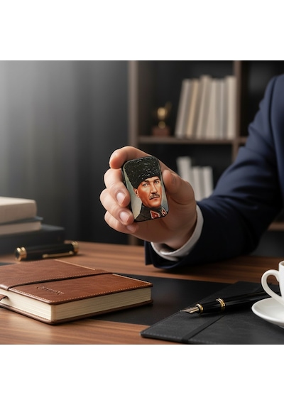 Kalpaklı Atatürk Portresi Ve Türk Bayrağı Baskılı Lüks Metal Çakmak - Milli Seri Çok Renk