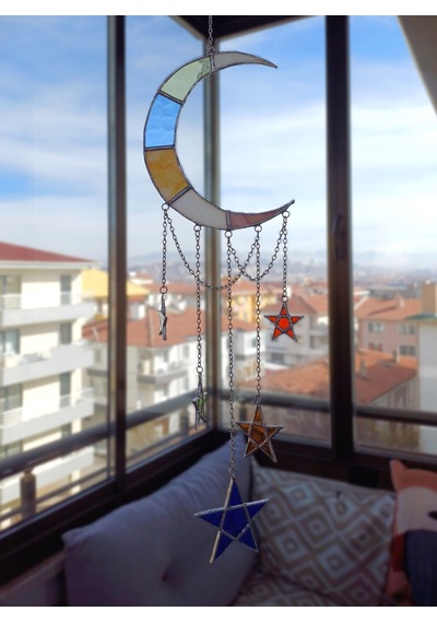 Cam Vitray Pencere Dekorasyonu, Gerçek Cam, Ay Ve Yıldızlar