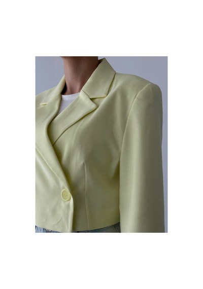 Quzu Vatka Detaylı Crop Blazer Ceket Sarı