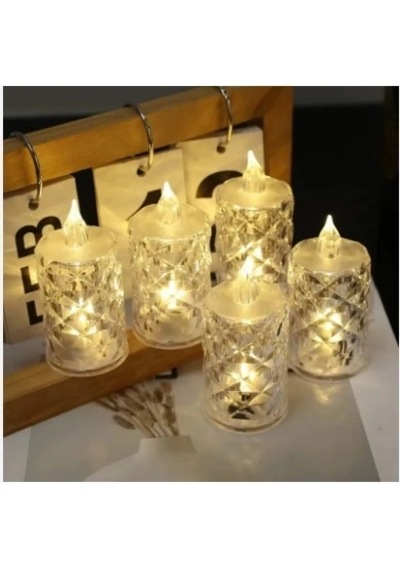 Hubrendy Çer Led Mum Şeffaf Kristal Led Mum Pilli Alevsiz Çay Mumu Düğün Doğum Günü Ortam Işığı Midi Diğer