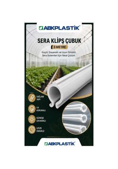 Abk-cubuk-3m-20pk 3 Metre Sera Klips Çubuğu 20 Adet 60 Metre Abkplastik Örtü Kilit Profili