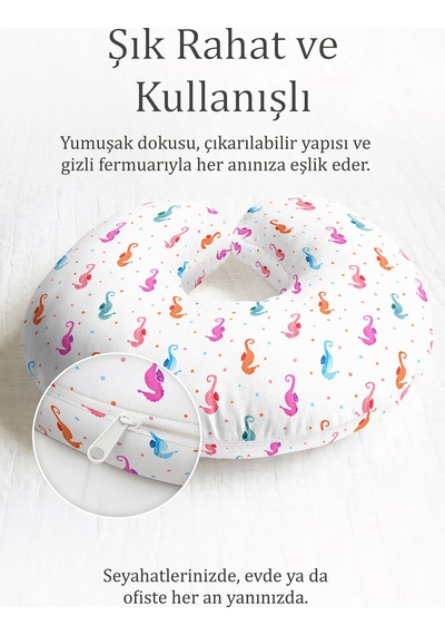Denizatı Desenli Pamuklu Boyun Yastığı - Renkli Noktalı Yumuşak Turuncu Mavi Seyahat Yastığı Soluk Fırtına Kil