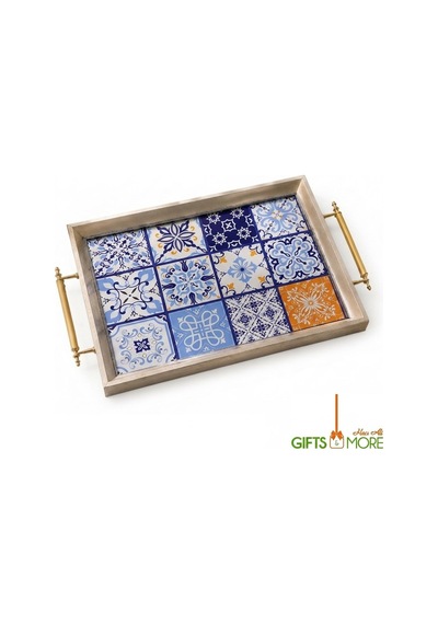 1029 Gümüş Tepsi 50x31x4 Cm Çok Renkli