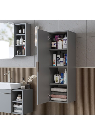 Likya Banyo Dolabı Mat Mdflam 114 Cm Banyo Boy Dolabı Kül Gri