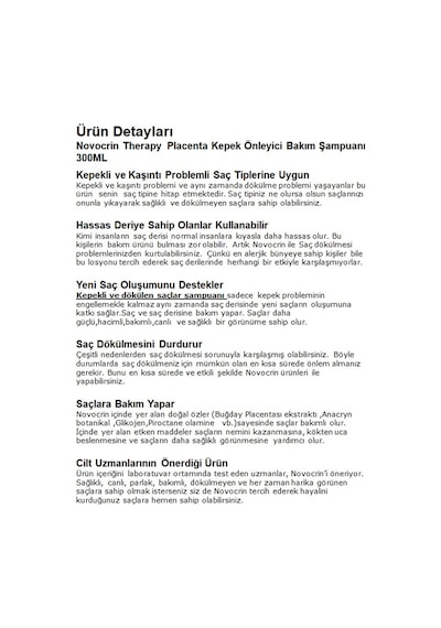 Novocrin Placenta Kepekli ve Dökülen Saçlar Bakım Şampuanı 300 ML