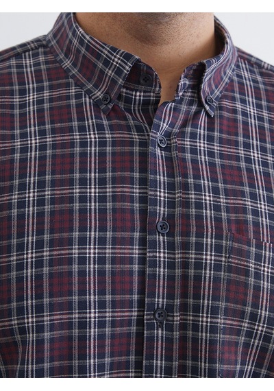 Lcwaıkıkı Classic Bordo Büyük Beden Regular Fit Uzun Kollu Ekose Gabardin Erkek Gömlek