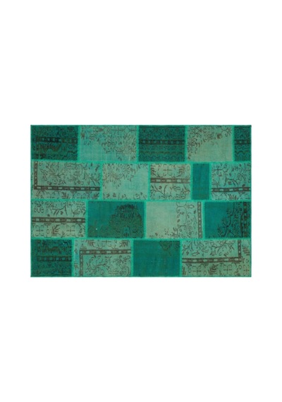 El Dokuması Patchwork Vintage Yün-pamuk Yeşil Halı 35464 161 X 232 Cm