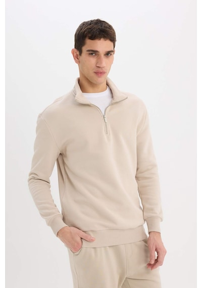 DeFacto Comfort Regular Fit Rahat Kalıp Fermuarlı Dik Yaka Basic Düz Sweatshirt X7405AZ25SPBG735