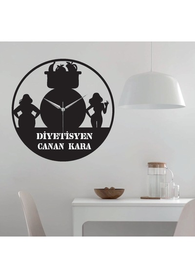 Kişiye Özel Diyetisyen Temalı Duvar Saati 50 Cm Siyah - Siyah