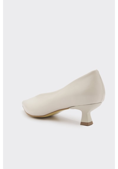 Derinet Hakiki Deri Kısa Topuklu Kadın Stiletto Bej Bej