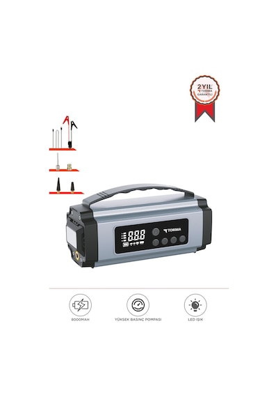Torima Aps-01 Dijital Ekranlı Akü Takviye Hava Kompresörü & Powerbank 4 Ü 1 Arada