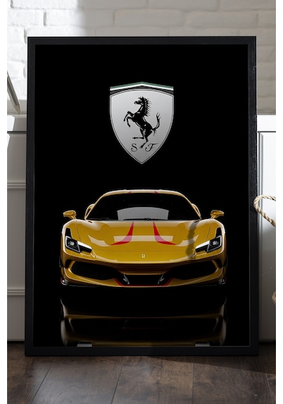 Ferrari F8 Spider Siyah Ahşap Çerçeveli Poster, Dekoratif Araba Duvar Tablosu