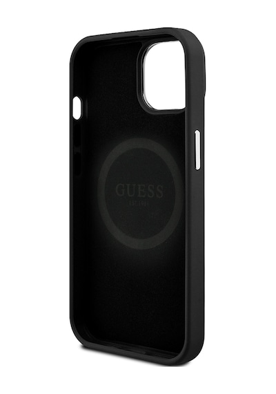 Apple Uyumlu iPhone 14 Kılıf Guess Lisanslı M-safe Şarj Özellikli Grained Triangle Kapak Siyah