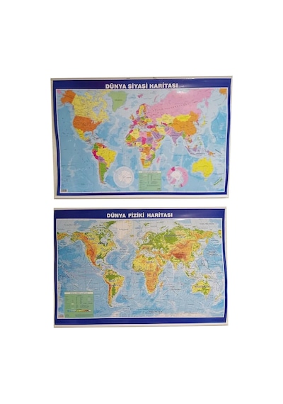Lrs Store Dünya Haritası Siyasi Ve Fiziki Çift Taraflı Çıtalı 70x100 Cm Eğitici Harita, Çok Ren Diğer