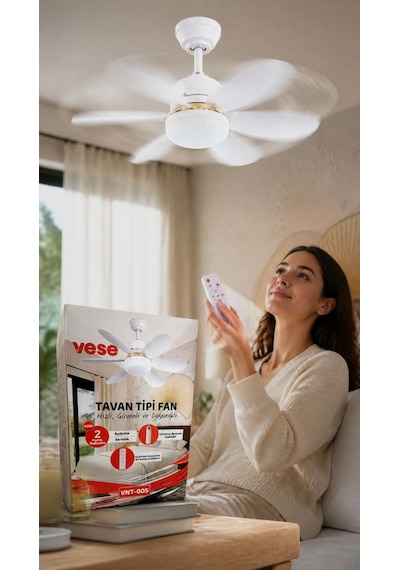 40w Uzaktan Kumandalı Tavan Vantilatörü Led Işıklı E27 Uyumlu Fan