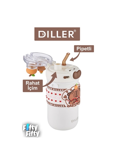Dıller 520 Ml Tek Kapak Çift Kullanım Pipetli/pipetsiz Boyun Askılı/çelik Termos -ffdıllerd93renk Kahverengi